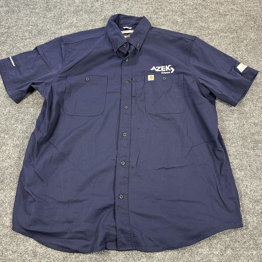 Carhartt Shirt Mens 2XL Blue Short Sleeve Button Down Workwear AZEK Exteriors